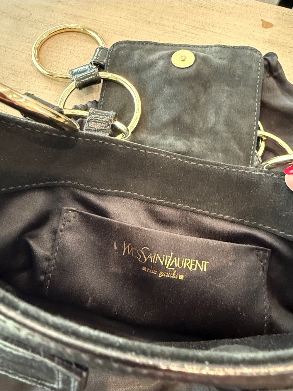 Yves Saint Laurent Black Patent Leather Shoulder Bag with Gold Ring Chain - Picture 2 of 6